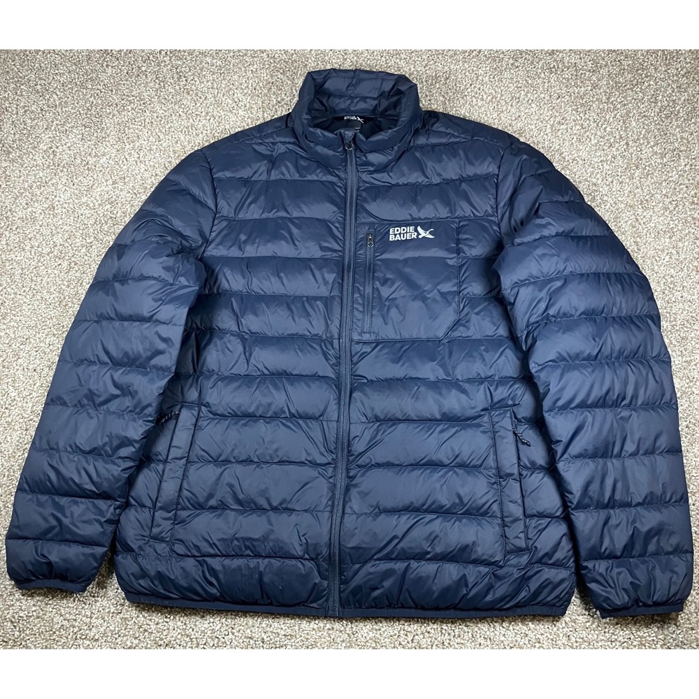 Eddie Bauer Mens Navy Blue 650 Down Fill Zip Up Puffer Jacket Size Large